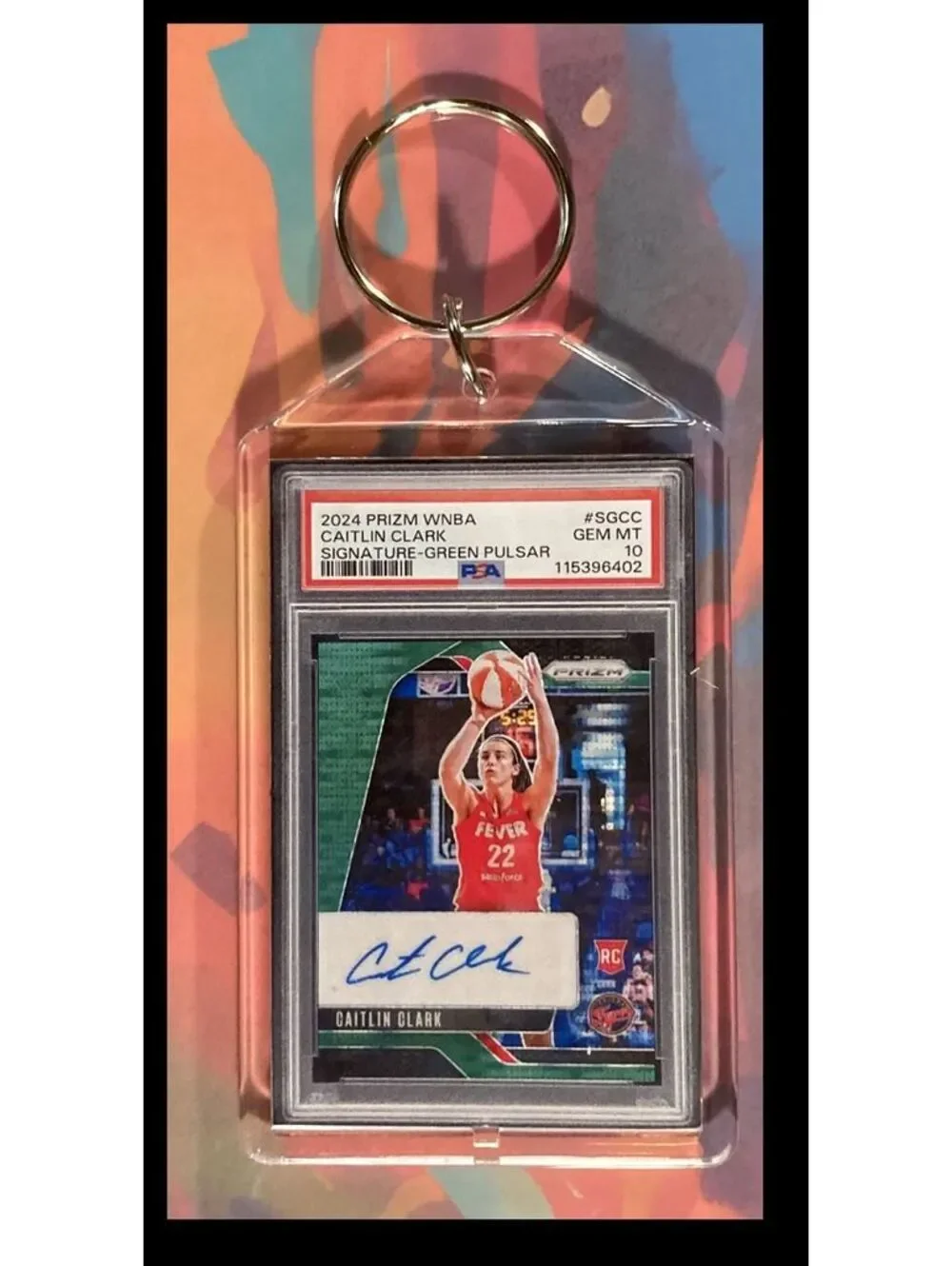 2973 Caitlin Clark 2024 Panini Prizm Green Pulsar Auto Custom Made Keychain